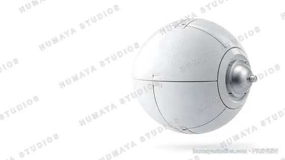 Futuristic white spherical robot or drone isolated on white background