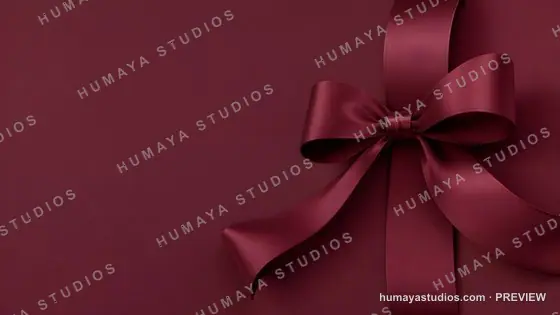 Burgundy Gift Ribbon Bow on Dark Red Background