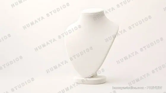White Necklace Display Bust Mannequin on Plain Background