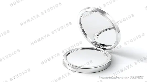 Open Silver Makeup Compact Mirror on White Background