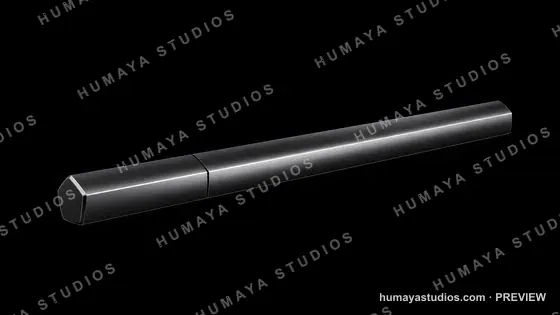 Modern metallic pen on black background, minimalist stationery