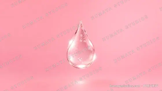 Transparent gel drop with bubbles on pink background