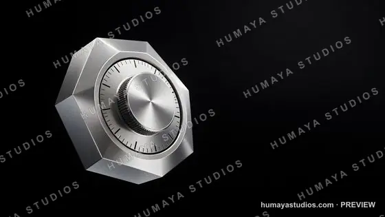 Futuristic Metallic Safe Dial on Black Background
