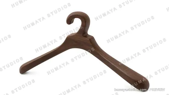 Minimalist wooden clothes hanger isolated on white background