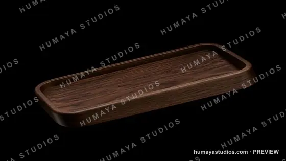 Empty Wooden Tray on Black Background