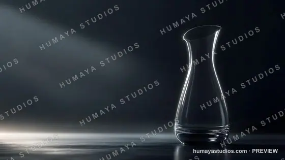 Empty glass carafe on dark surface with spotlight