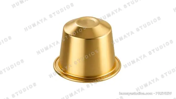 Golden Espresso Coffee Pod Isolated on White Background
