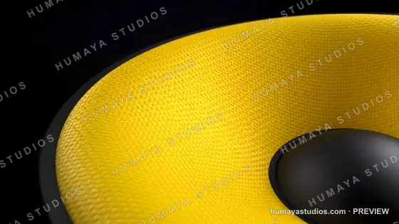 Yellow speaker cone macro shot close up audio equipment