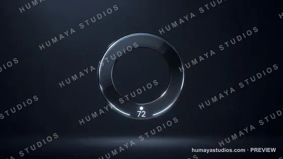 Futuristic smart thermostat ring floating in dark studio