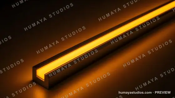 Modern LED Strip Light Bar Glowing with Warm Orange Illumination