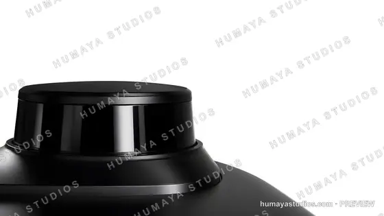 Autonomous vehicle LiDAR sensor close up on white background