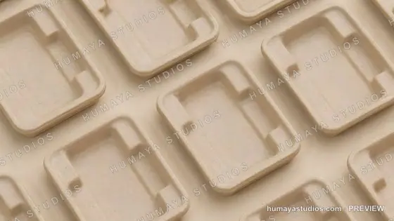 Eco-friendly bagasse paper food containers pattern on beige background