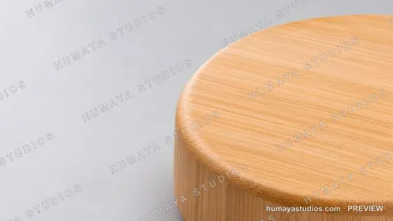 Round Wooden Block on Light Grey Background
