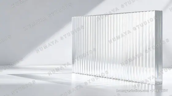 Fluted Glass Panel Podium on White Minimalist Studio Background