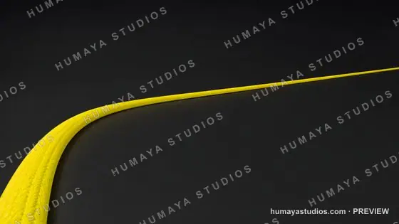 Yellow braided cable curving on dark background, sleek abstract design