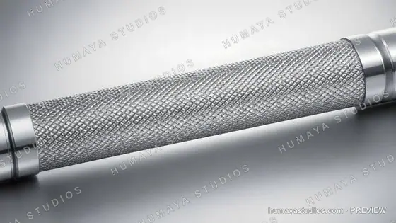 Close-Up of Knurled Metal Barbell Shaft with Chrome Accents