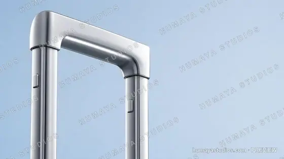 Close-Up of Modern Silver Suitcase Handle Against Blue Background