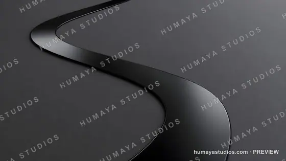 S-Curve Glossy Black Ribbon on Dark Background 3D Render