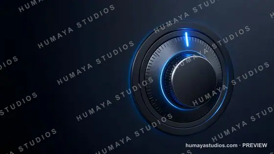Modern combination lock dial with glowing blue neon light