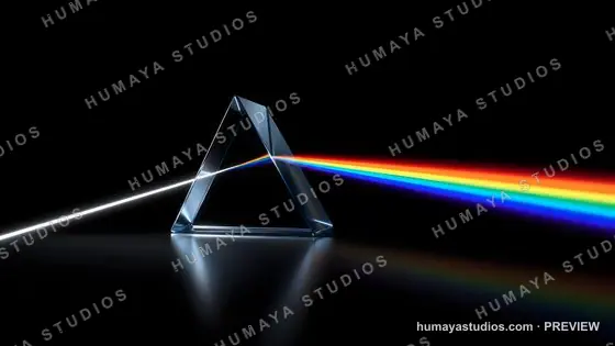 Glass prism dispersing white light into a colorful rainbow spectrum
