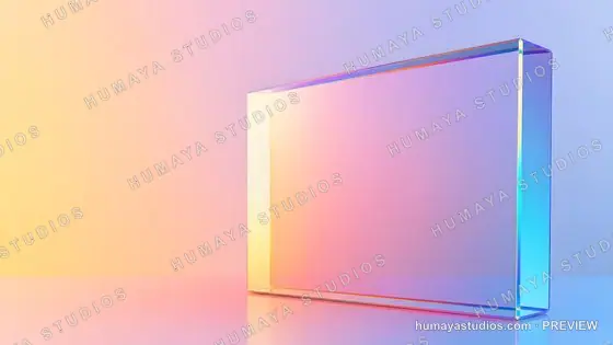 Transparent Glass Prism Rectangular Block with Pastel Rainbow Gradient