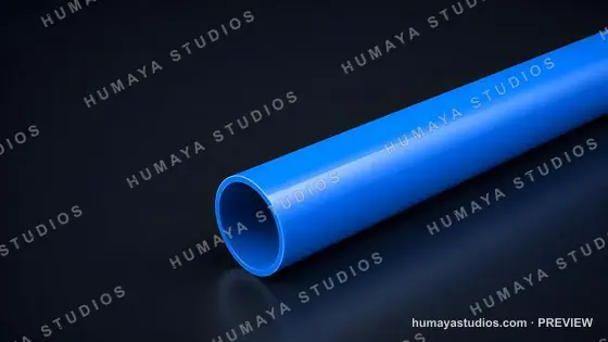 Blue plastic pipe cylinder tube on dark background