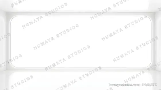 Futuristic white empty room interior with a large glowing window
