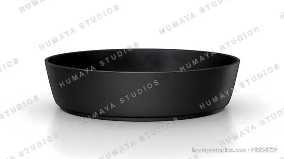 Modern Black Round Bowl Isolated on White Background
