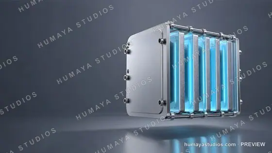 Fuel Cell Stack Conceptual 3D Render on Dark Background