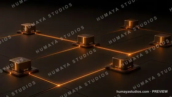 Futuristic Data Network with Glowing Nodes and Cyberpunk Servers