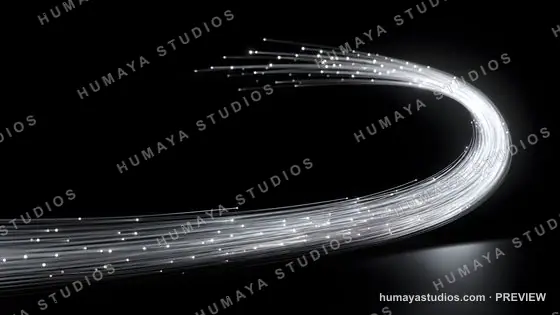 Fiber optic cables glowing curved on black background