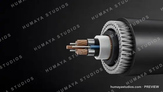 Cross Section of Complex Power Cable with Multi-Core Copper Wires