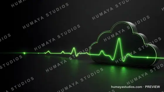 Cloud Computing Heartbeat EKG Pulse Line on Dark Background