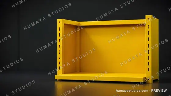 Yellow Metal Storage Shelf Unit on Dark Background