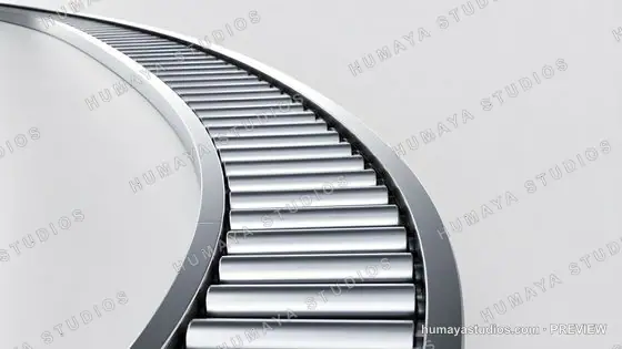 Curved roller conveyor belt system in a modern facility