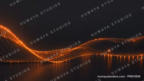 Glowing orange wave of particles on dark background