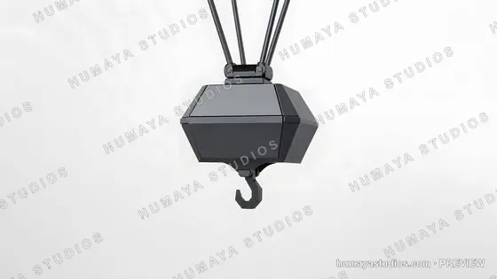 Heavy Industrial Crane Hook Suspended Against White Background