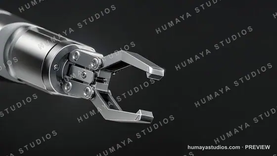 Futuristic robotic arm gripper on black background