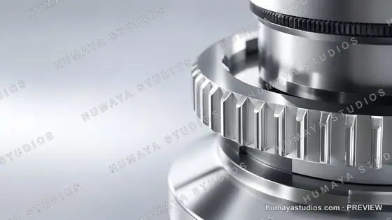 Close-up of metallic gears and precision machinery components