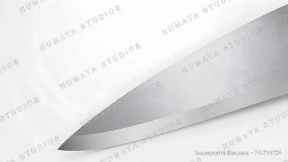 Close Up of Stainless Steel Chef Knife Blade on White Background