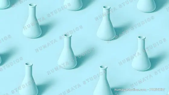 Pastel Blue Erlenmeyer Flasks in Isometric Laboratory Pattern