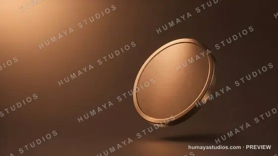 Blank bronze coin floating against warm gradient studio background