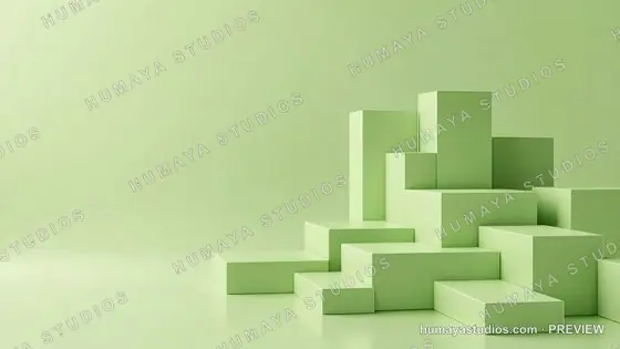 Monochrome Green 3D Geometric Podiums for Product Showcase