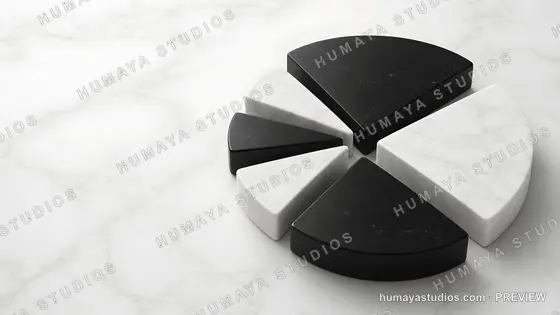 Black and White Marble Pie Chart on Marble Countertop