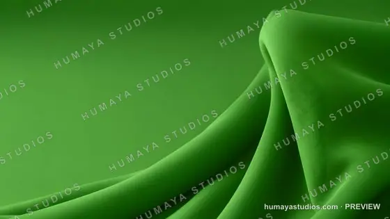 Green fabric folds, elegant silk drapery background