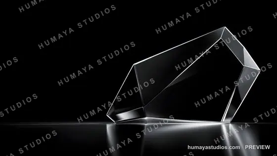 Glass Crystal Polygon Sculpture on Reflective Surface