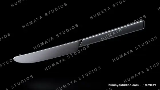 Modern Silver Dinner Knife on Black Background