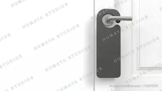 Blank Door Hanger Mockup on White Hotel Room Entrance