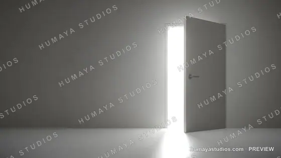 Open door with bright light in dark room, hope concept