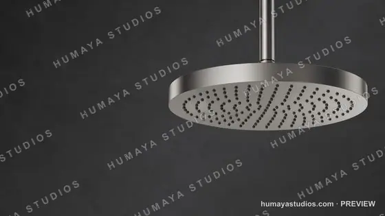Modern Brushed Nickel Rainfall Shower Head Close-Up Interior
